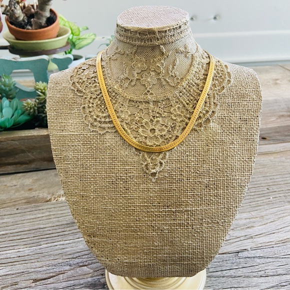 Gold vintage Herringbone Necklace, Monet, Gold Chain - Picture 2 of 7
